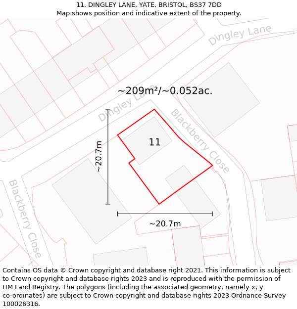 11, DINGLEY LANE, YATE, BRISTOL, BS37 7DD: Plot and title map