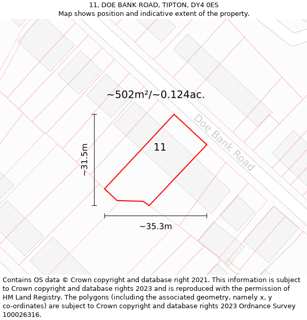 11, DOE BANK ROAD, TIPTON, DY4 0ES: Plot and title map