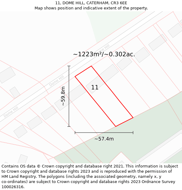 11, DOME HILL, CATERHAM, CR3 6EE: Plot and title map