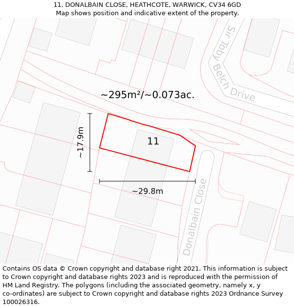 11, DONALBAIN CLOSE, HEATHCOTE, WARWICK, CV34 6GD: Plot and title map