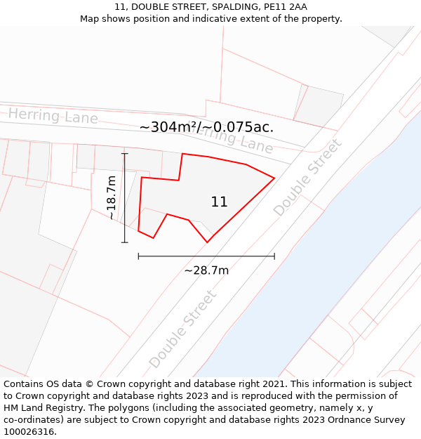 11, DOUBLE STREET, SPALDING, PE11 2AA: Plot and title map