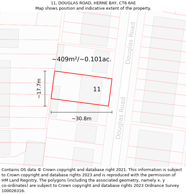 11, DOUGLAS ROAD, HERNE BAY, CT6 6AE: Plot and title map