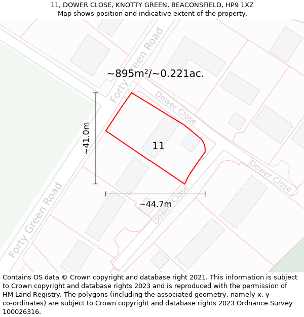 11, DOWER CLOSE, KNOTTY GREEN, BEACONSFIELD, HP9 1XZ: Plot and title map