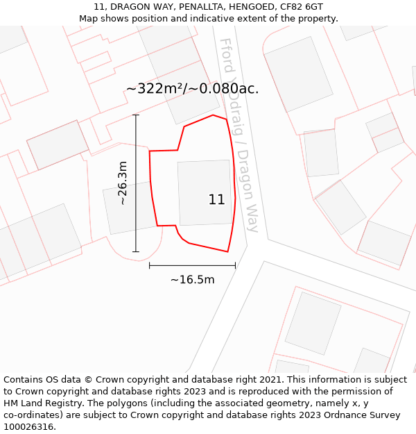 11, DRAGON WAY, PENALLTA, HENGOED, CF82 6GT: Plot and title map