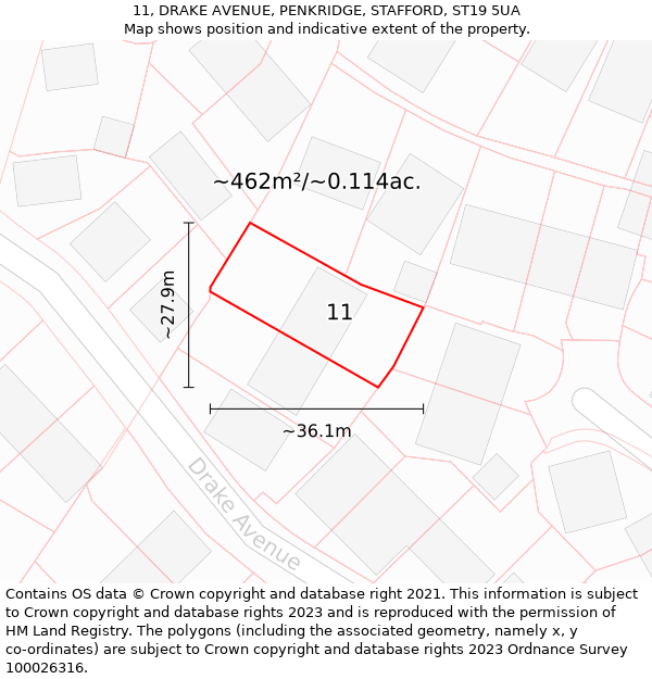 11, DRAKE AVENUE, PENKRIDGE, STAFFORD, ST19 5UA: Plot and title map