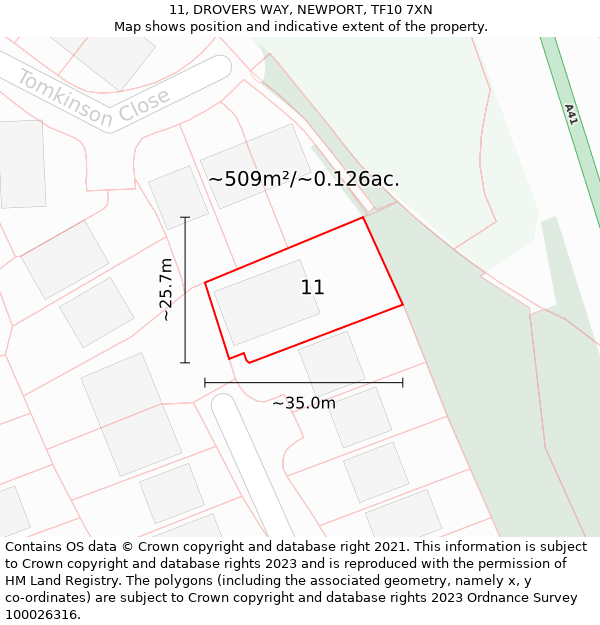 11, DROVERS WAY, NEWPORT, TF10 7XN: Plot and title map