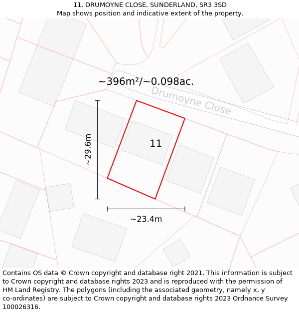 11, DRUMOYNE CLOSE, SUNDERLAND, SR3 3SD: Plot and title map