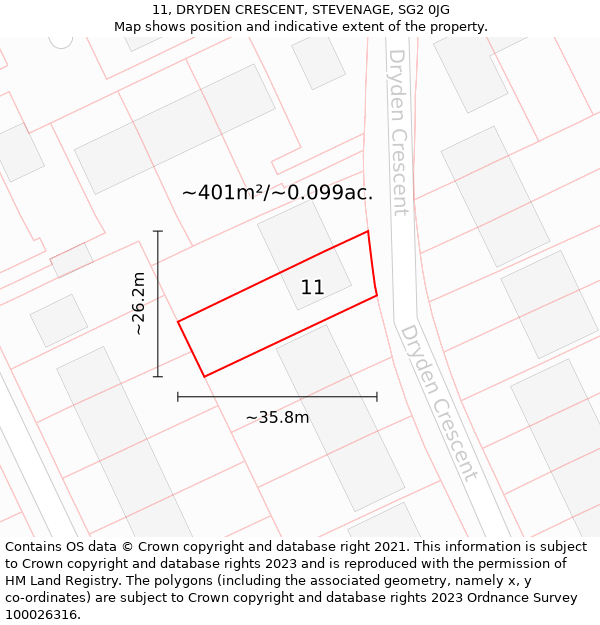 11, DRYDEN CRESCENT, STEVENAGE, SG2 0JG: Plot and title map