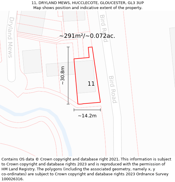 11, DRYLAND MEWS, HUCCLECOTE, GLOUCESTER, GL3 3UP: Plot and title map