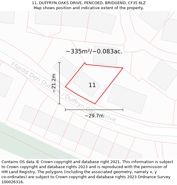 11, DUFFRYN OAKS DRIVE, PENCOED, BRIDGEND, CF35 6LZ: Plot and title map