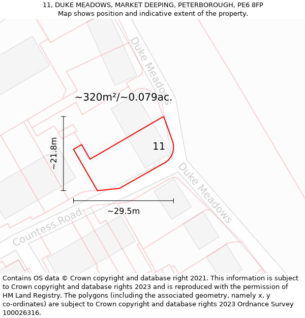 11, DUKE MEADOWS, MARKET DEEPING, PETERBOROUGH, PE6 8FP: Plot and title map