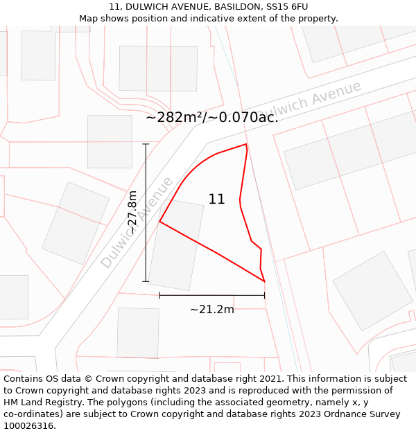 11, DULWICH AVENUE, BASILDON, SS15 6FU: Plot and title map