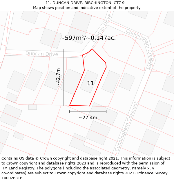 11, DUNCAN DRIVE, BIRCHINGTON, CT7 9LL: Plot and title map