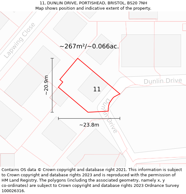 11, DUNLIN DRIVE, PORTISHEAD, BRISTOL, BS20 7NH: Plot and title map
