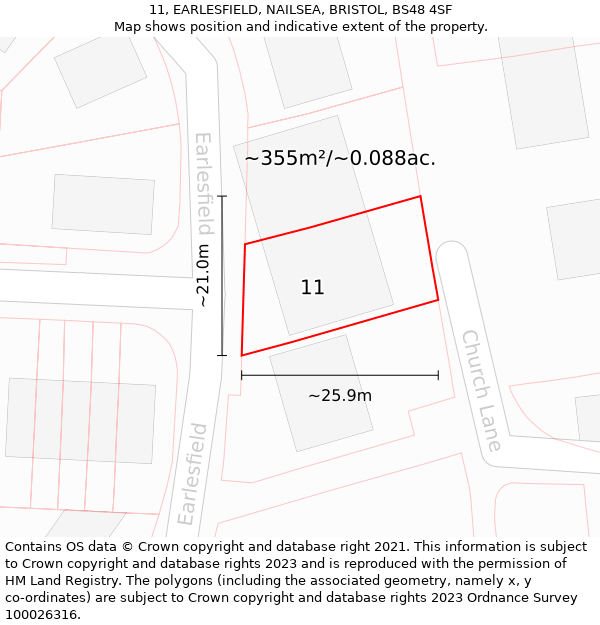 11, EARLESFIELD, NAILSEA, BRISTOL, BS48 4SF: Plot and title map