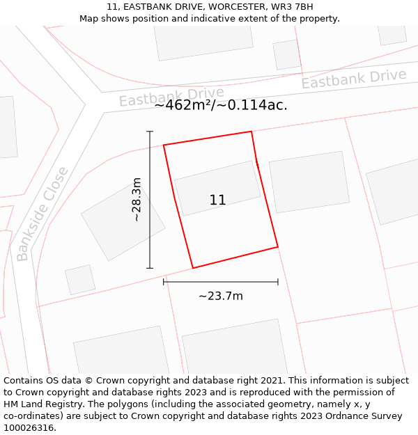 11, EASTBANK DRIVE, WORCESTER, WR3 7BH: Plot and title map