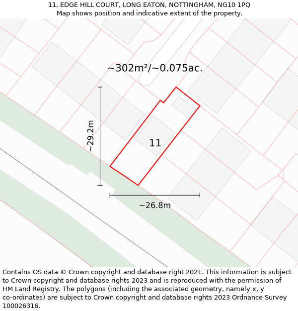 11, EDGE HILL COURT, LONG EATON, NOTTINGHAM, NG10 1PQ: Plot and title map
