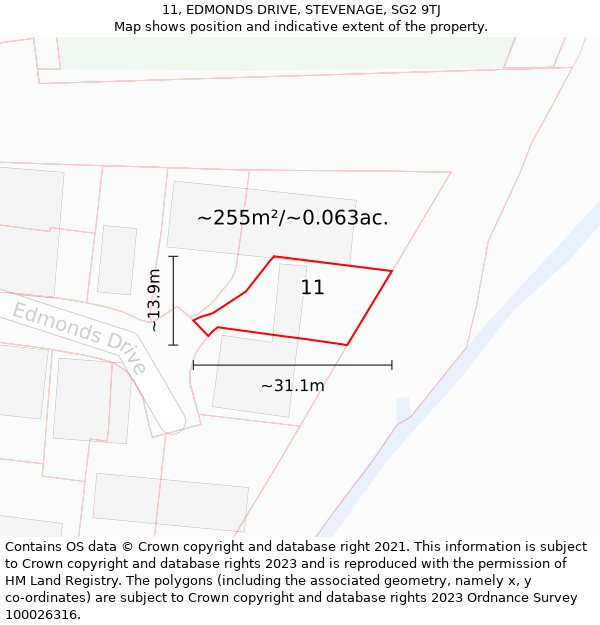 11, EDMONDS DRIVE, STEVENAGE, SG2 9TJ: Plot and title map