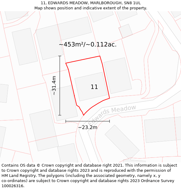 11, EDWARDS MEADOW, MARLBOROUGH, SN8 1UL: Plot and title map
