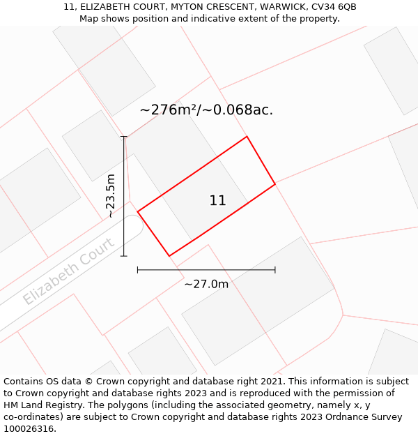 11, ELIZABETH COURT, MYTON CRESCENT, WARWICK, CV34 6QB: Plot and title map