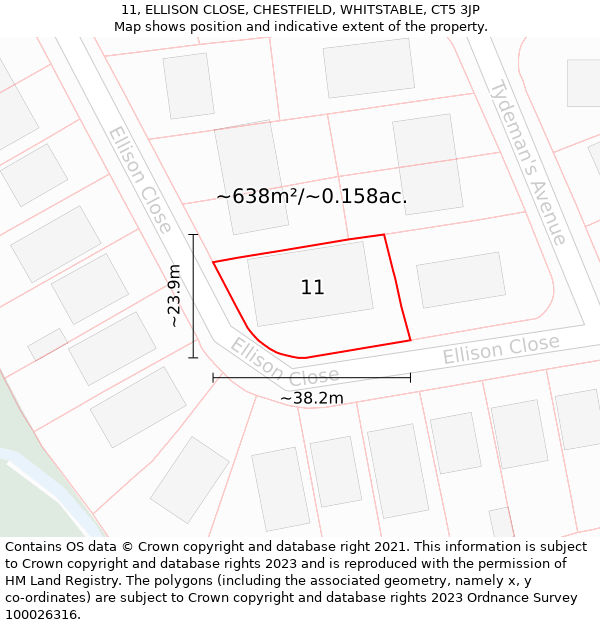 11, ELLISON CLOSE, CHESTFIELD, WHITSTABLE, CT5 3JP: Plot and title map