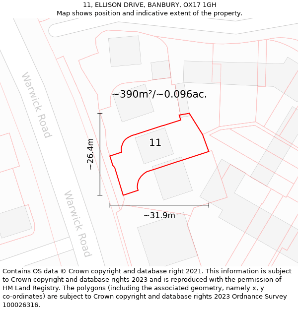 11, ELLISON DRIVE, BANBURY, OX17 1GH: Plot and title map