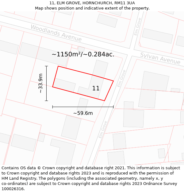 11, ELM GROVE, HORNCHURCH, RM11 3UA: Plot and title map