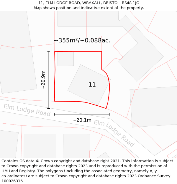 11, ELM LODGE ROAD, WRAXALL, BRISTOL, BS48 1JG: Plot and title map