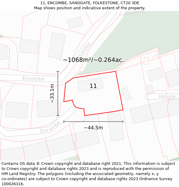 11, ENCOMBE, SANDGATE, FOLKESTONE, CT20 3DE: Plot and title map