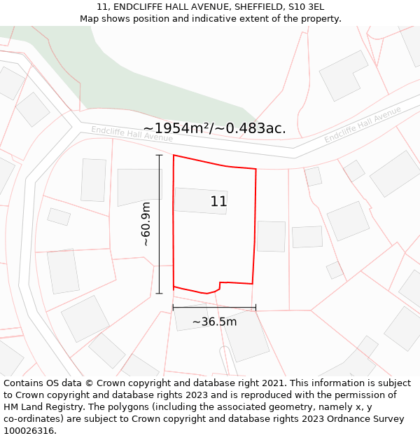 11, ENDCLIFFE HALL AVENUE, SHEFFIELD, S10 3EL: Plot and title map