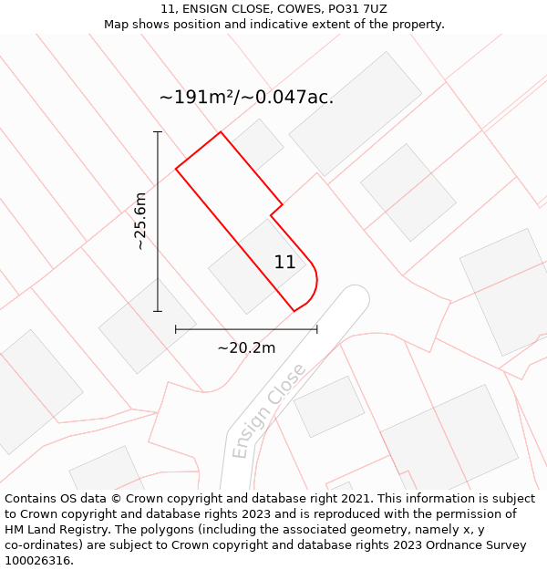 11, ENSIGN CLOSE, COWES, PO31 7UZ: Plot and title map