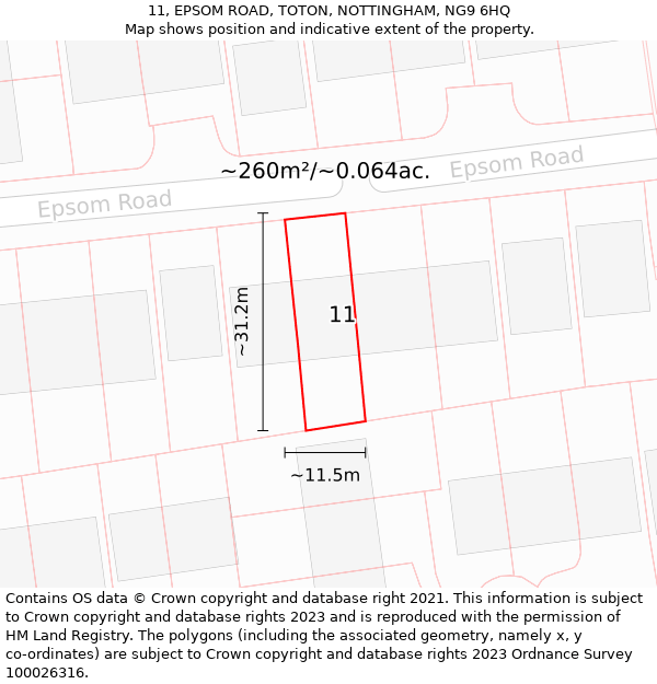 11, EPSOM ROAD, TOTON, NOTTINGHAM, NG9 6HQ: Plot and title map