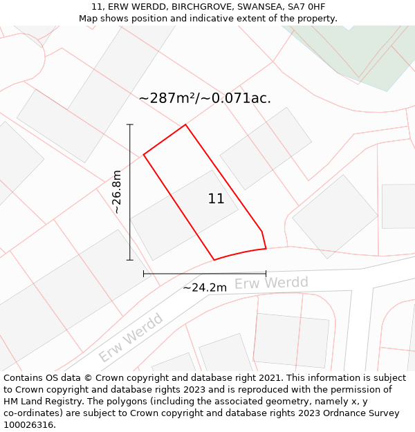 11, ERW WERDD, BIRCHGROVE, SWANSEA, SA7 0HF: Plot and title map