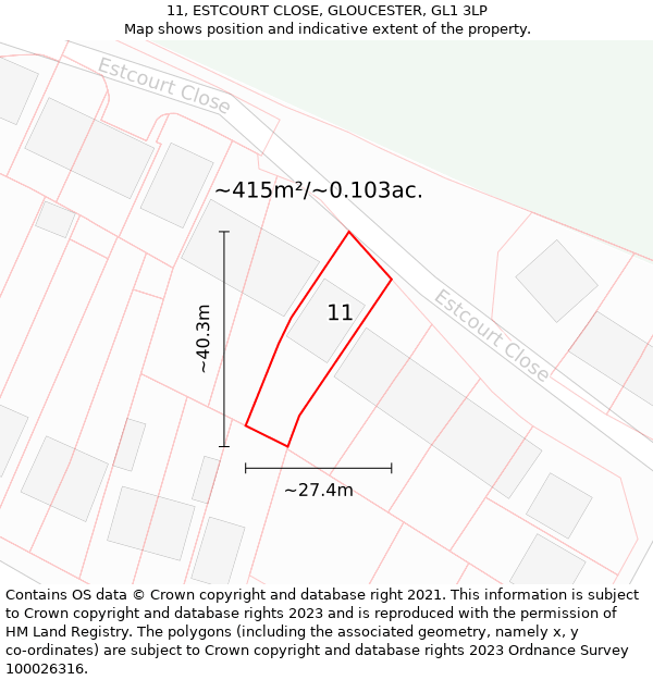 11, ESTCOURT CLOSE, GLOUCESTER, GL1 3LP: Plot and title map