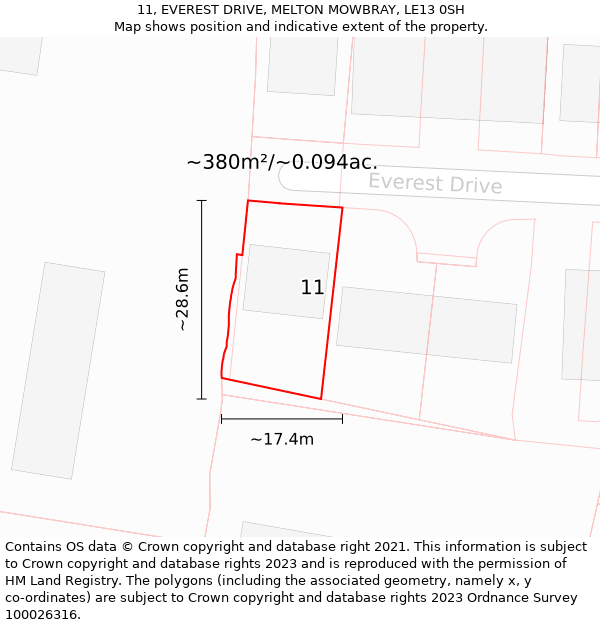 11, EVEREST DRIVE, MELTON MOWBRAY, LE13 0SH: Plot and title map