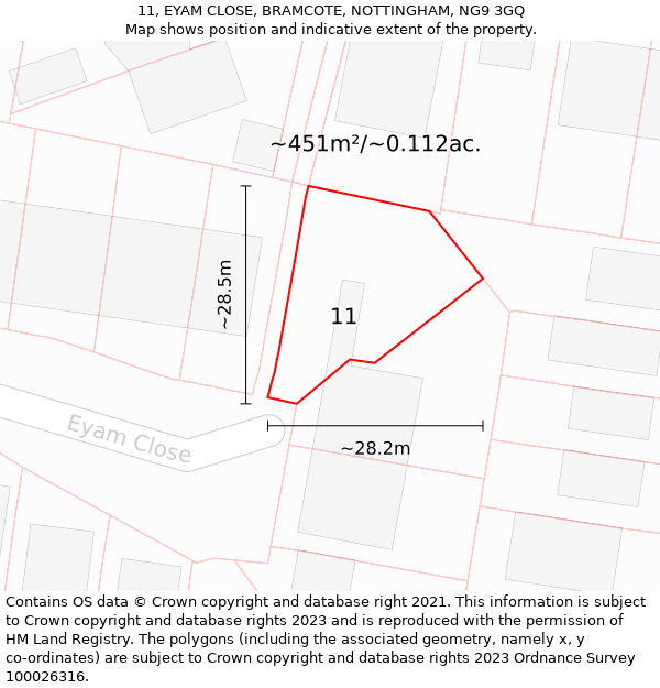 11, EYAM CLOSE, BRAMCOTE, NOTTINGHAM, NG9 3GQ: Plot and title map