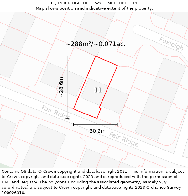 11, FAIR RIDGE, HIGH WYCOMBE, HP11 1PL: Plot and title map