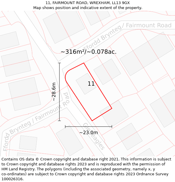 11, FAIRMOUNT ROAD, WREXHAM, LL13 9GX: Plot and title map