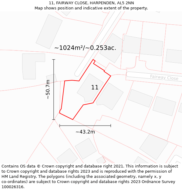 11, FAIRWAY CLOSE, HARPENDEN, AL5 2NN: Plot and title map