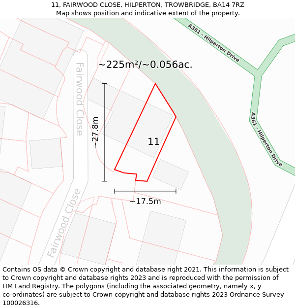 11, FAIRWOOD CLOSE, HILPERTON, TROWBRIDGE, BA14 7RZ: Plot and title map