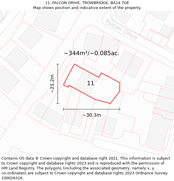 11, FALCON DRIVE, TROWBRIDGE, BA14 7GE: Plot and title map