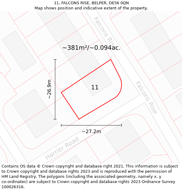 11, FALCONS RISE, BELPER, DE56 0QN: Plot and title map