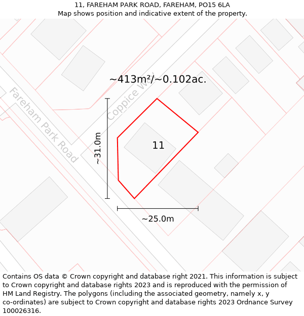 11, FAREHAM PARK ROAD, FAREHAM, PO15 6LA: Plot and title map