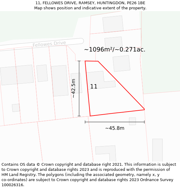 11, FELLOWES DRIVE, RAMSEY, HUNTINGDON, PE26 1BE: Plot and title map