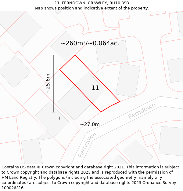 11, FERNDOWN, CRAWLEY, RH10 3SB: Plot and title map