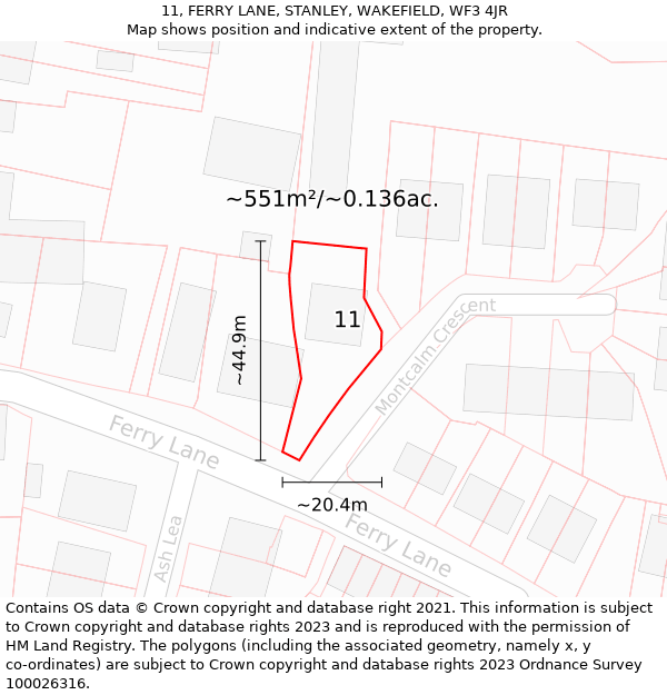 11, FERRY LANE, STANLEY, WAKEFIELD, WF3 4JR: Plot and title map