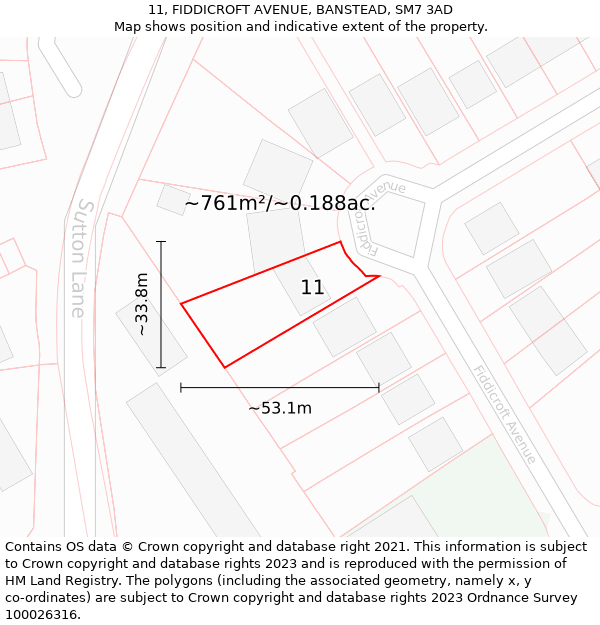 11, FIDDICROFT AVENUE, BANSTEAD, SM7 3AD: Plot and title map