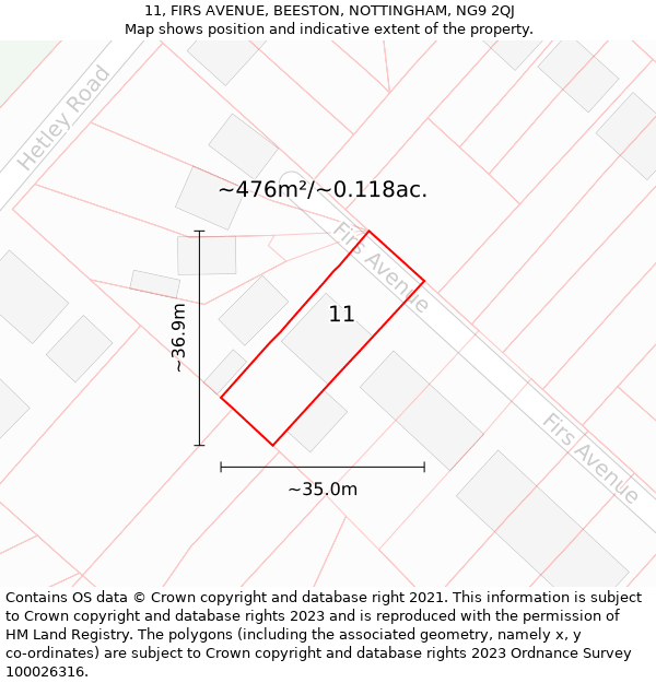 11, FIRS AVENUE, BEESTON, NOTTINGHAM, NG9 2QJ: Plot and title map