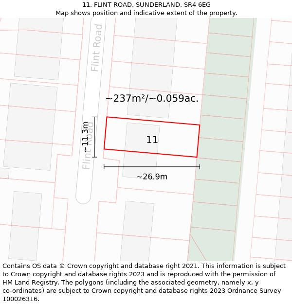 11, FLINT ROAD, SUNDERLAND, SR4 6EG: Plot and title map