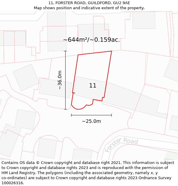 11, FORSTER ROAD, GUILDFORD, GU2 9AE: Plot and title map